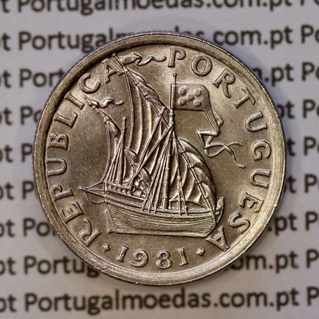 coin of 2-1/2 Escudos 1981, 2.50 Escudos 1981 Copper-Nickel Portuguese Republic, (BU/UNC), World Coins Portugal KM 590