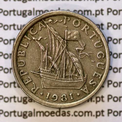 coin of 2-1/2 Escudos 1981, 2.50 Escudos 1981 Copper-Nickel Portuguese Republic, (VF), World Coins Portugal KM 590