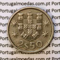 coin of 2-1/2 Escudos 1982, 2.50 Escudos 1982 Copper-Nickel Portuguese Republic, (VF), World Coins Portugal KM 590
