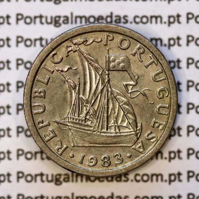 coin of 2-1/2 Escudos 1983, 2.50 Escudos 1983 Copper-Nickel Portuguese Republic, (VF+), World Coins Portugal KM 590