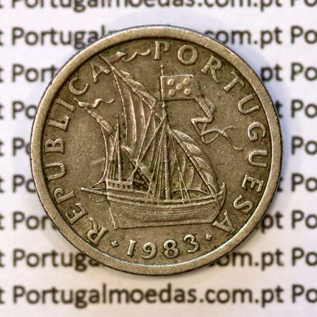 coin of 2-1/2 Escudos 1983, 2.50 Escudos 1983 Copper-Nickel Portuguese Republic, (VF), World Coins Portugal KM 590