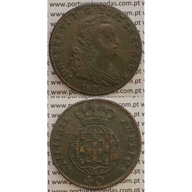 MOEDA PATACO (40 RÉIS) BRONZE 1822 (MBC+/BELA) LEGENDA SEPARADA