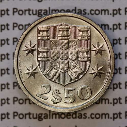 coin of 2-1/2 Escudos 1985 large numbers date, 2.50 Escudos 1985 large date Copper-Nickel, (BU/UNC), World Coins Portugal KM 590
