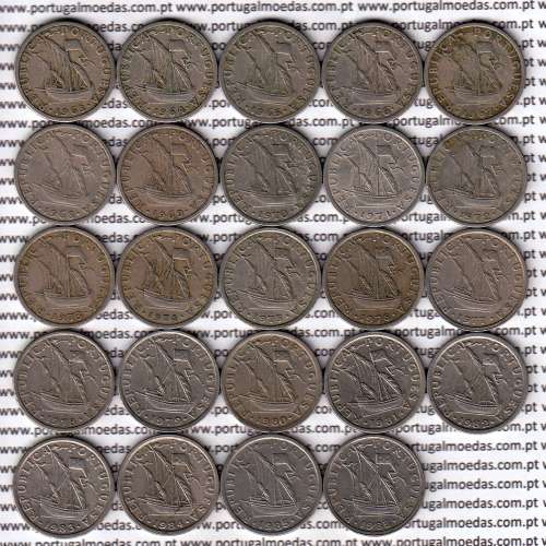Coleção completa de 24 moedas de 2$50 escudos 1963 a 1985 cuproníquel da República Portuguesa, World Coins Portugal KM 590