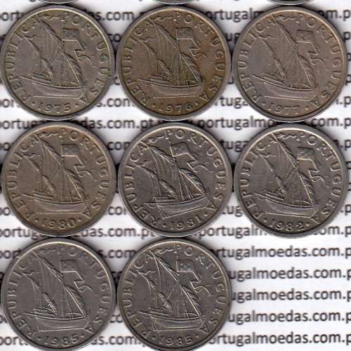 Coleção completa de 24 moedas de 2$50 escudos 1963 a 1985 cuproníquel da República Portuguesa, World Coins Portugal KM 590