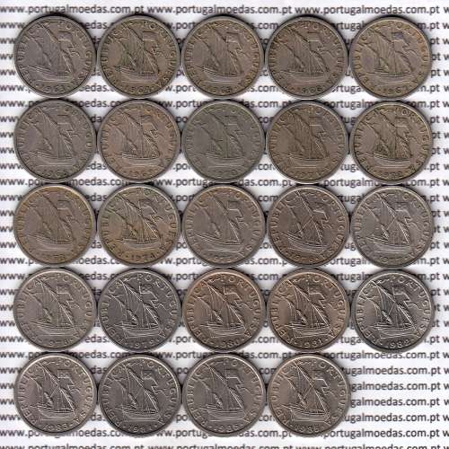 Coleção completa de 24 moedas de 2$50 escudos 1963 a 1985 cuproníquel da República Portuguesa, World Coins Portugal KM 590