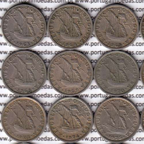 Coleção completa de 24 moedas de 2$50 escudos 1963 a 1985 cuproníquel da República Portuguesa, World Coins Portugal KM 590