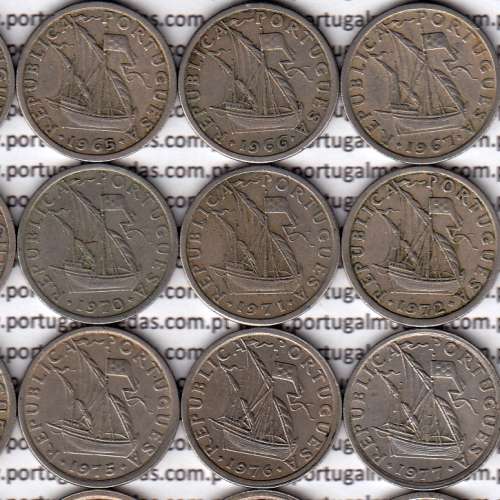 Complete collection of 24 coins of 2$50 escudos 1963 to 1985 cupronickel of the Portuguese Republic, World Coins Portugal KM 590