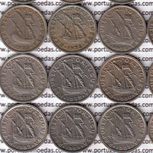Coleção completa de 24 moedas de 2$50 escudos 1963 a 1985 cuproníquel da República Portuguesa, World Coins Portugal KM 590