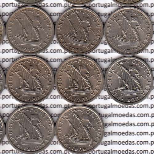 Coleção completa de 24 moedas de 2$50 escudos 1963 a 1985 cuproníquel da República Portuguesa, World Coins Portugal KM 590