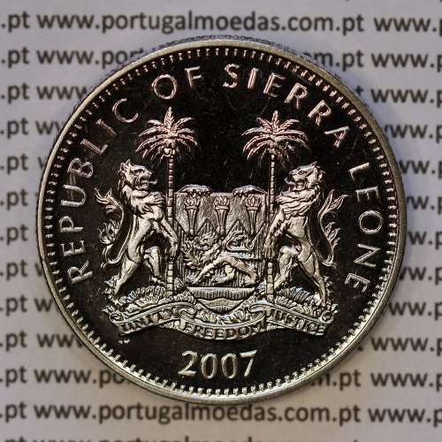 Serra Leoa, 1 Dólar 2007 Rinoceronte, Cuproníquel (PROOF), Série animais de África, World Coins Sierra Leone KM 328