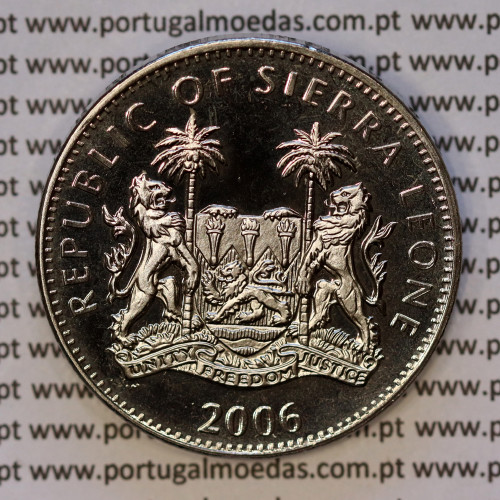 Serra Leoa, 1 Dólar 2006 Impala, Cuproníquel (PROOF), Série animais de África, World Coins Sierra Leone KM 314