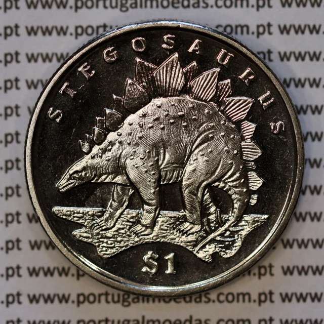 Serra Leoa, 1 Dólar 2006 Stegosaurus, Cuproníquel (PROOF), Série Dinossauros, World Coins Sierra Leone KM 308