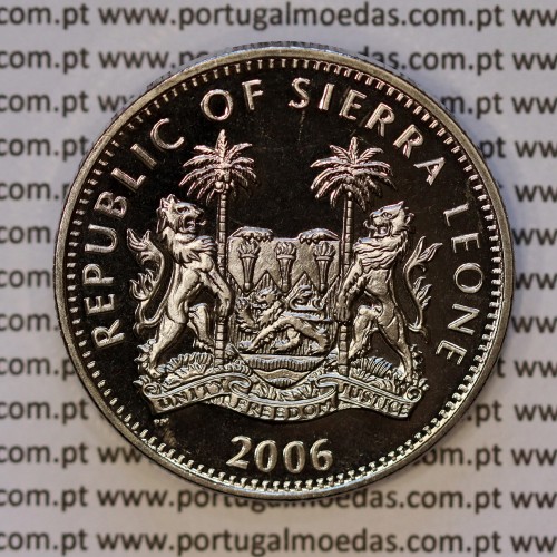 Serra Leoa, 1 Dólar 2006 Brontosaurus, Cuproníquel (PROOF), Série Dinossauros, World Coins Sierra Leone KM 324