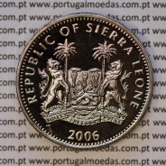 Serra Leoa, 1 Dólar 2006 Brontosaurus, Cuproníquel (PROOF), Série Dinossauros, World Coins Sierra Leone KM 324