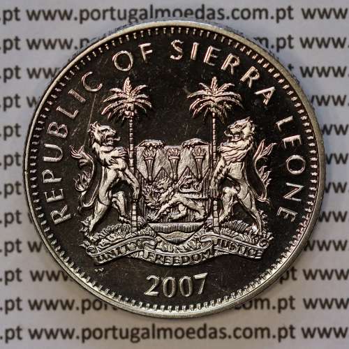 Serra Leoa, 1 Dólar 2007 Elefante Africano, Cuproníquel (PROOF), Série animais de África, World Coins Sierra Leone KM 329