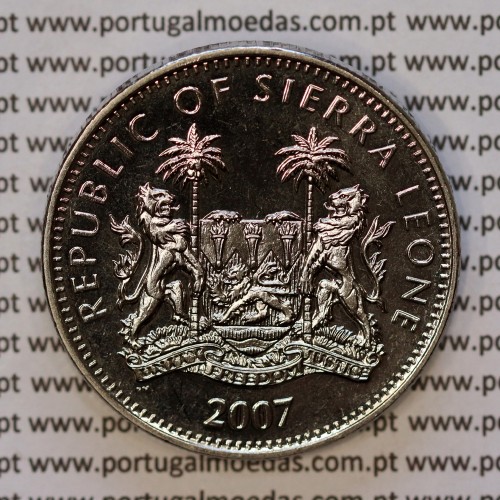 Serra Leoa, 1 Dólar 2007 Zebra, Cuproníquel (PROOF), Série animais de África, World Coins Sierra Leone KM 327