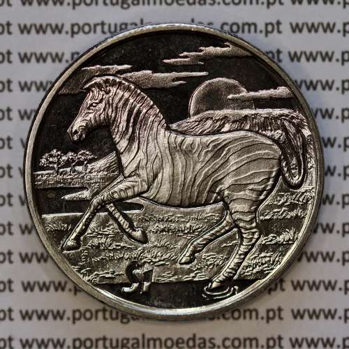 Serra Leoa, 1 Dólar 2007 Zebra, Cuproníquel (PROOF), Série animais de África, World Coins Sierra Leone KM 327