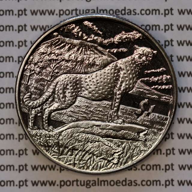 Serra Leoa, 1 Dólar 2007 Chita, Cuproníquel (PROOF), Série animais de África, World Coins Sierra Leone KM 326