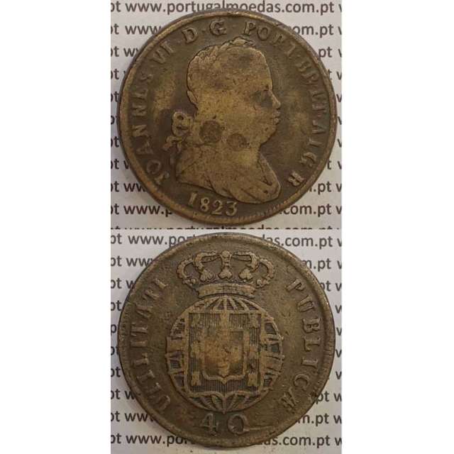 MOEDA PATACO (40 RÉIS) BRONZE 1823 (BC) LEGENDA SEPARADA