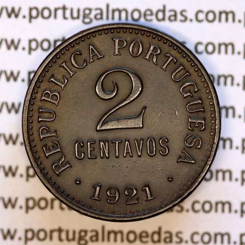 2 centavos 1921 Bronze, $02 centavos 1921 Republica Portuguesa, (MBC+), World Coins Portugal KM 568