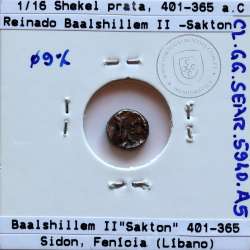 Sidon, Phoenicia, 1/16 Shekel em prata, reinado de Baalshillem II (Sakton) 401-365 a.C., Sidon, Fenícia (Líbano)