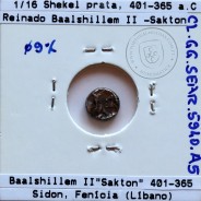 Sidon, Phoenicia, 1/16 Shekel em prata, reinado de Baalshillem II (Sakton) 401-365 a.C., Sidon, Fenícia (Líbano)