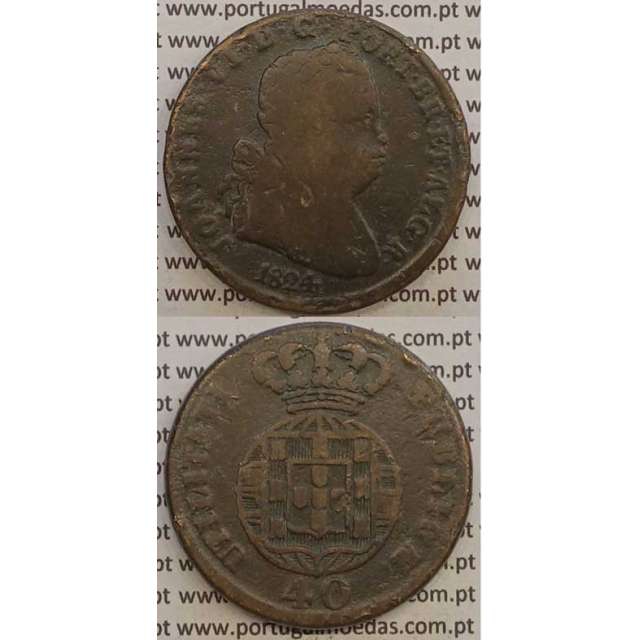 MOEDA PATACO (40 RÉIS) BRONZE 1824 (BC) LEGENDA SEPARADA / ESFERA ARMILAR MAIS PEQUENA
