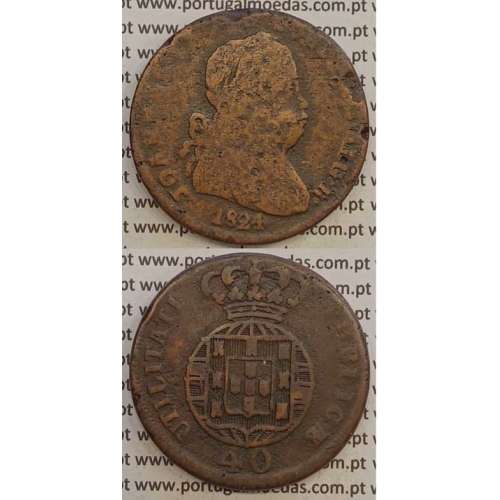 MOEDA PATACO (40 RÉIS) BRONZE 1824 (BC-) LEGENDA SEPARADA / ESFERA ARMILAR MAIS PEQUENA