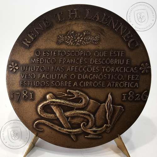 René T. H. Laennec 1781 - 1826,   foi um médico francês e o inventor do estetoscópio, Medalha Escultor Armindo Ribeiro
