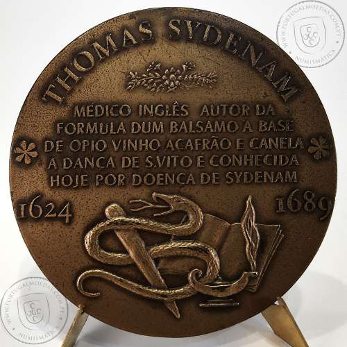 Thomas Sydenham 1624 - 1689, Autor do tratamento da varíola, pela primeira forma de tintura de ópio, Medalha de Armindo Ribeiro
