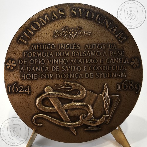 Thomas Sydenham 1624 - 1689, Autor do tratamento da varíola, pela primeira forma de tintura de ópio, Medalha de Armindo Ribeiro