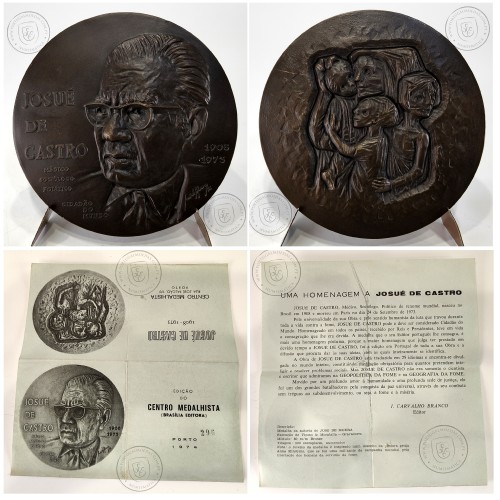 Josué de Castro 1908-1973, foi um médico, nutrólogo, professor, geógrafo, cientista e político, Medalha Escultor José de Moura