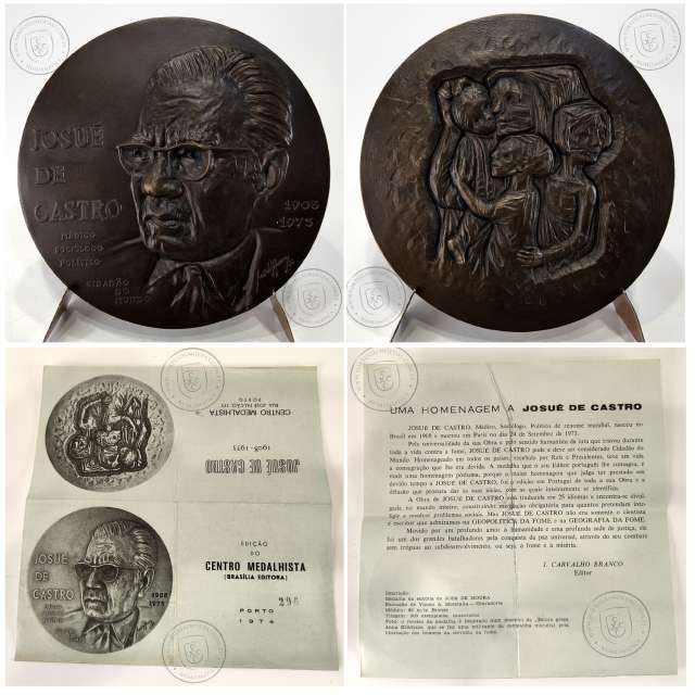 Josué de Castro 1908-1973, foi um médico, nutrólogo, professor, geógrafo, cientista e político, Medalha Escultor José de Moura