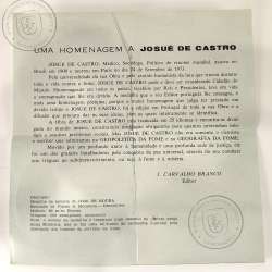 Josué de Castro 1908-1973, was a doctor, professor, geographer, scientist and politician, Medal Sculptor José de Moura