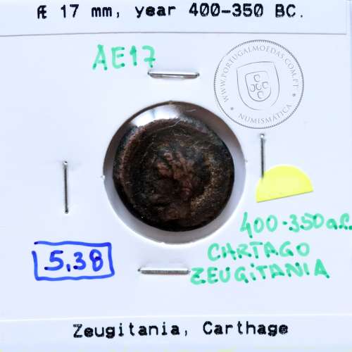 Zeugitania, Cartago, Æ17, ano 400-350 a.C., (SNG Cop 94-97)
