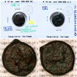Ancient greeK coin, Zeugitania, Carthage., Year 400-350 B.C. Æ 16 unit., (SNG Cop 94-97)