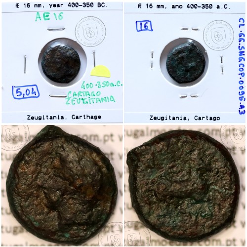 Ancient greeK coin, Zeugitania, Carthage., Year 400-350 B.C. Æ 16 unit., (SNG Cop 94-97)