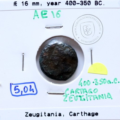 Ancient greeK coin, Zeugitania, Carthage., Year 400-350 B.C. Æ 16 unit., (SNG Cop 94-97)