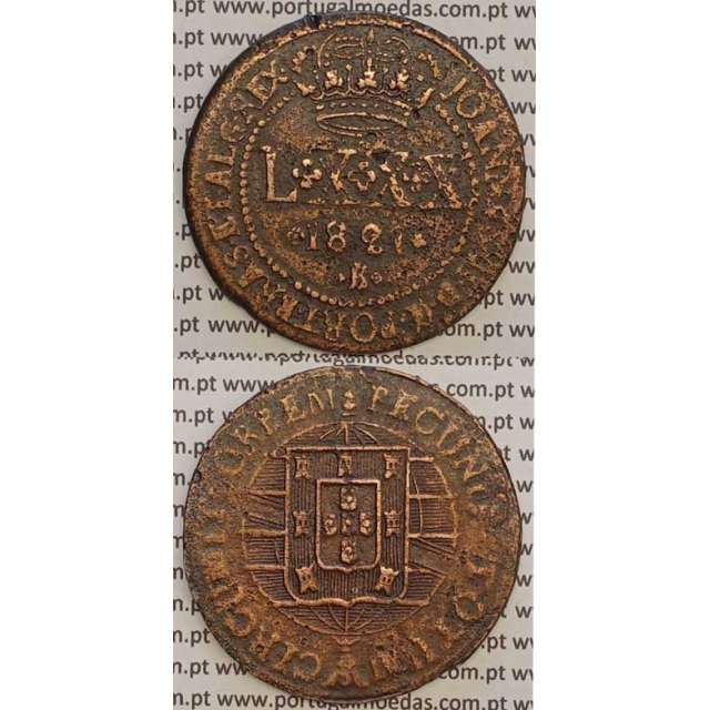 MOEDA LXXX RÉIS COBRE 1821 (BC) BRASIL- "B" BAHIA