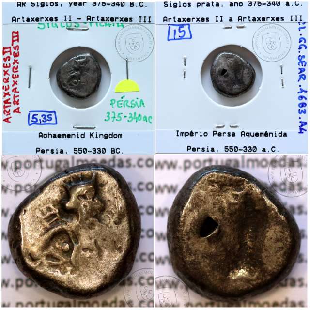 siglos prata, época de Artaxerxes II a Artaxerxes III, 375-340 a.C., Pérsia, Império Persa Aqueménida 550-330 a.C.