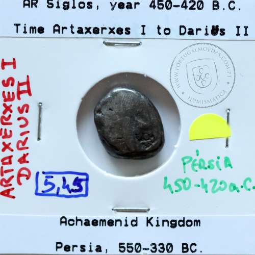 Ancient greeK coin, AR Siglos, Achaemenid Kingdom, time of Artaxerxes I to Darius II, 450-420 B.C.