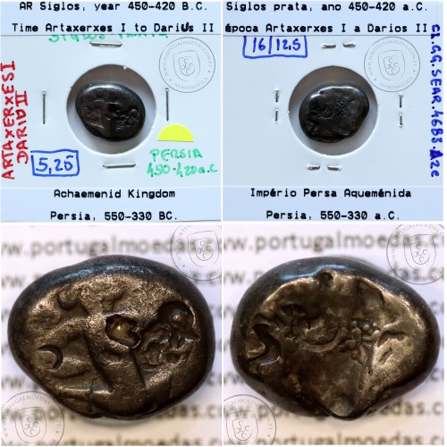 siglos prata, época de Artaxerxes I a Darius II, 450-420 a.C., Pérsia, Império Persa Aqueménida 550-330 a.C.