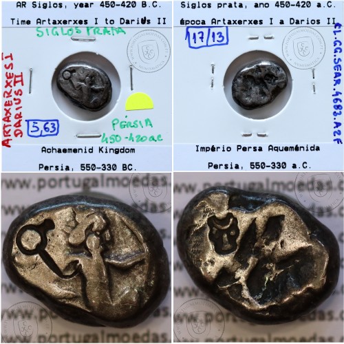 siglos prata, época de Artaxerxes I a Darius II, 450-420 a.C., Pérsia, Império Persa Aqueménida 550-330 a.C.