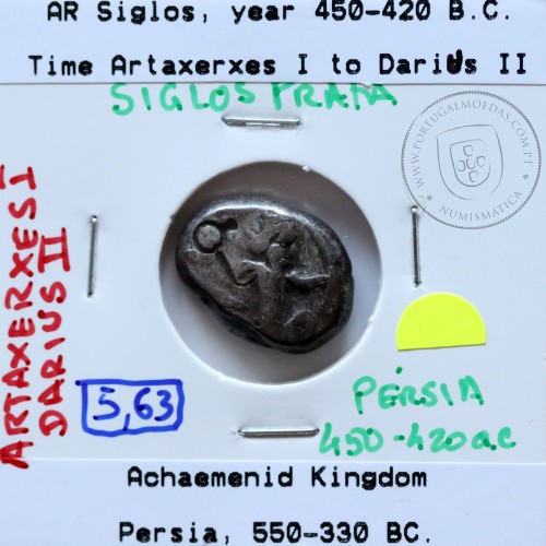 Ancient greeK coin, AR Siglos, Achaemenid Kingdom, time of Artaxerxes I to Darius II, 450-420 B.C.