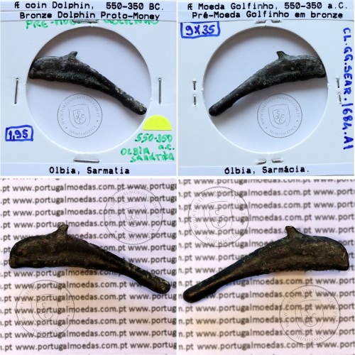 Ancient greeK coin, Olbia, Sarmatia. Bronze Dolphin Proto-Money, circa 550 a 350 BC., Æ 35mm, (Sear 1684)