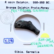 Grécia antiga, Ólbia, Sarmácia. Pré-Moeda Golfinho, ano 550 a 350 a.C., AE 24mm, (Sear 1684)