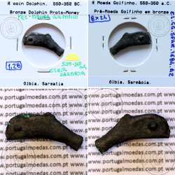 Ancient greeK coin, Olbia, Sarmatia. Bronze Dolphin Proto-Money, circa 550 a 350 BC., Æ 24mm, (Sear 1684)