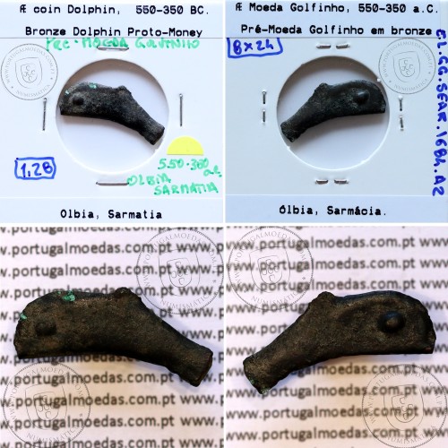 Grécia antiga, Ólbia, Sarmácia. Pré-Moeda Golfinho, ano 550 a 350 a.C., AE 24mm, (Sear 1684)