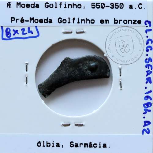 Grécia antiga, Ólbia, Sarmácia. Pré-Moeda Golfinho, ano 550 a 350 a.C., AE 24mm, (Sear 1684)
